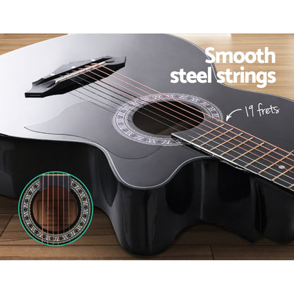 ALPHA 38 Inch Wooden Acoustic Guitar Black-Audio &amp; Video &gt; Musical Instrument &amp; Accessories-PEROZ Accessories