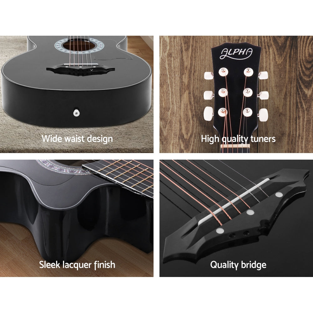 ALPHA 38 Inch Wooden Acoustic Guitar Black-Audio &amp; Video &gt; Musical Instrument &amp; Accessories-PEROZ Accessories