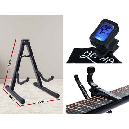 ALPHA 38 Inch Wooden Acoustic Guitar with Accessories set Black-Audio &amp; Video &gt; Musical Instrument &amp; Accessories-PEROZ Accessories