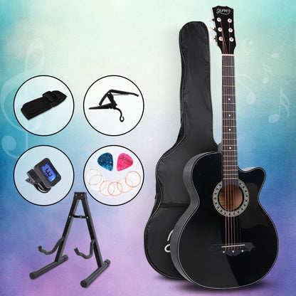 ALPHA 38 Inch Wooden Acoustic Guitar with Accessories set Black-Audio &amp; Video &gt; Musical Instrument &amp; Accessories-PEROZ Accessories