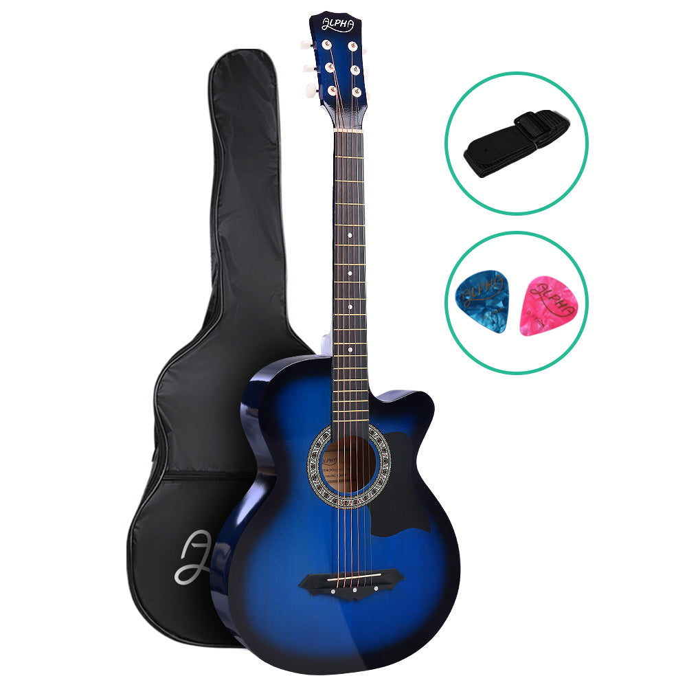 ALPHA 38 Inch Wooden Acoustic Guitar Blue-Audio &amp; Video &gt; Musical Instrument &amp; Accessories-PEROZ Accessories