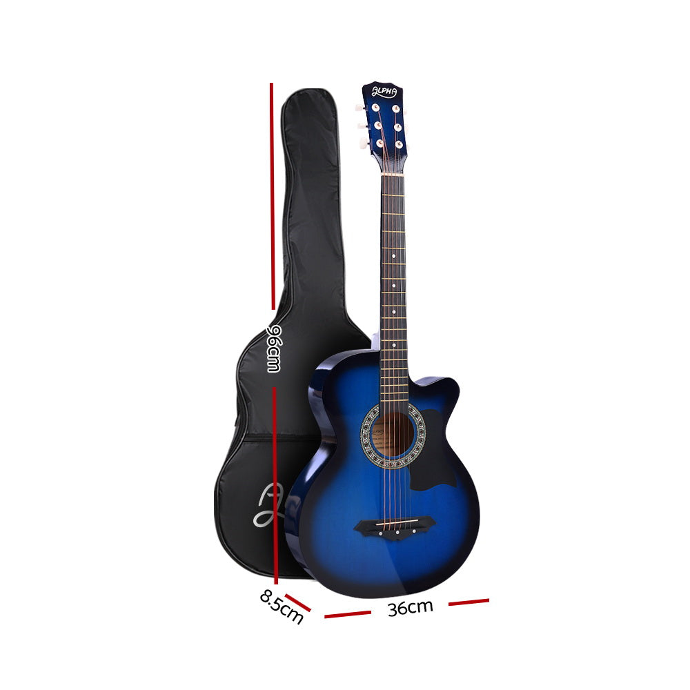 ALPHA 38 Inch Wooden Acoustic Guitar Blue-Audio &amp; Video &gt; Musical Instrument &amp; Accessories-PEROZ Accessories