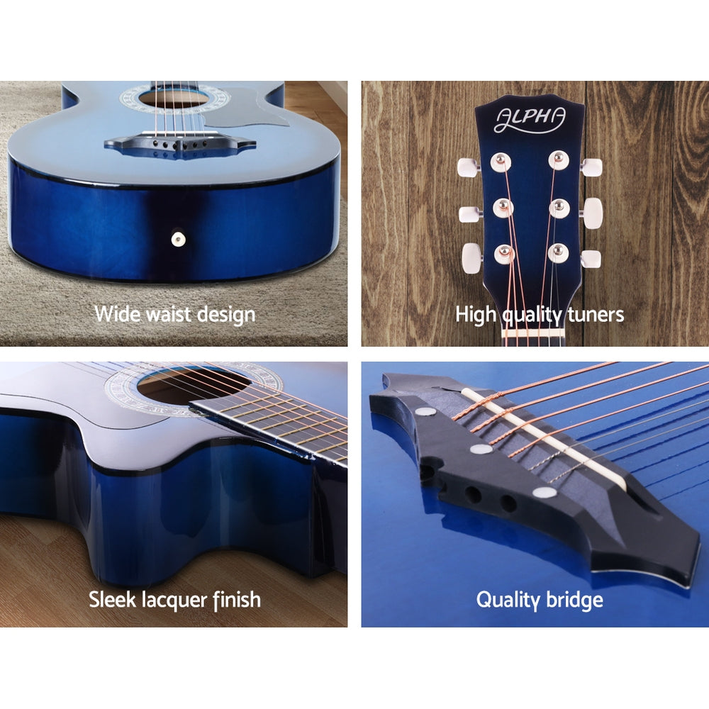 ALPHA 38 Inch Wooden Acoustic Guitar Blue-Audio &amp; Video &gt; Musical Instrument &amp; Accessories-PEROZ Accessories