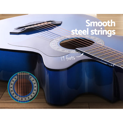 ALPHA 38 Inch Wooden Acoustic Guitar with Accessories set Blue-Audio &amp; Video &gt; Musical Instrument &amp; Accessories-PEROZ Accessories