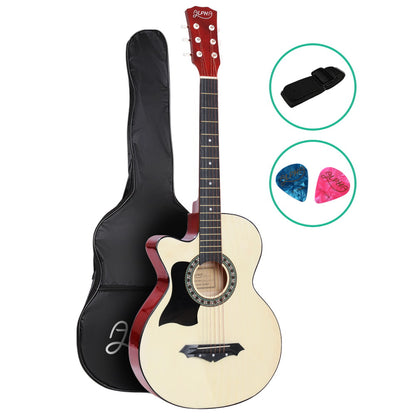ALPHA 38 Inch Wooden Acoustic Guitar Left handed - Natural Wood-Audio &amp; Video &gt; Musical Instrument &amp; Accessories-PEROZ Accessories