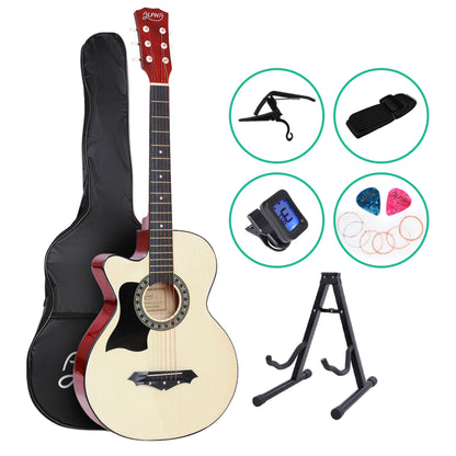 ALPHA 38 Inch Wooden Acoustic Guitar Left handed with Accessories set Natural Wood-Audio &amp; Video &gt; Musical Instrument &amp; Accessories-PEROZ Accessories