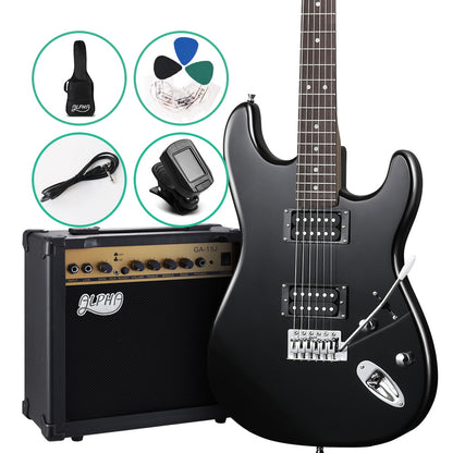 Alpha Electric Guitar And AMP Music String Instrument Rock Black Carry Bag Steel String-Audio &amp; Video &gt; Musical Instrument &amp; Accessories-PEROZ Accessories