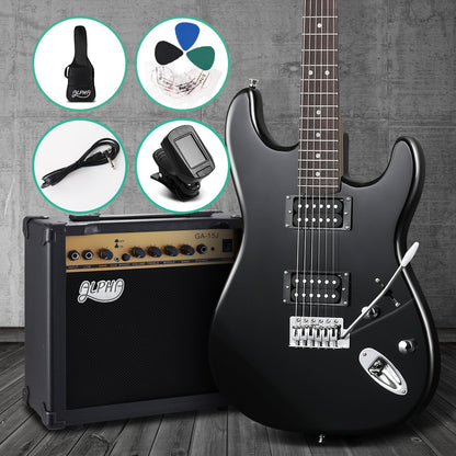 Alpha Electric Guitar And AMP Music String Instrument Rock Black Carry Bag Steel String-Audio &amp; Video &gt; Musical Instrument &amp; Accessories-PEROZ Accessories