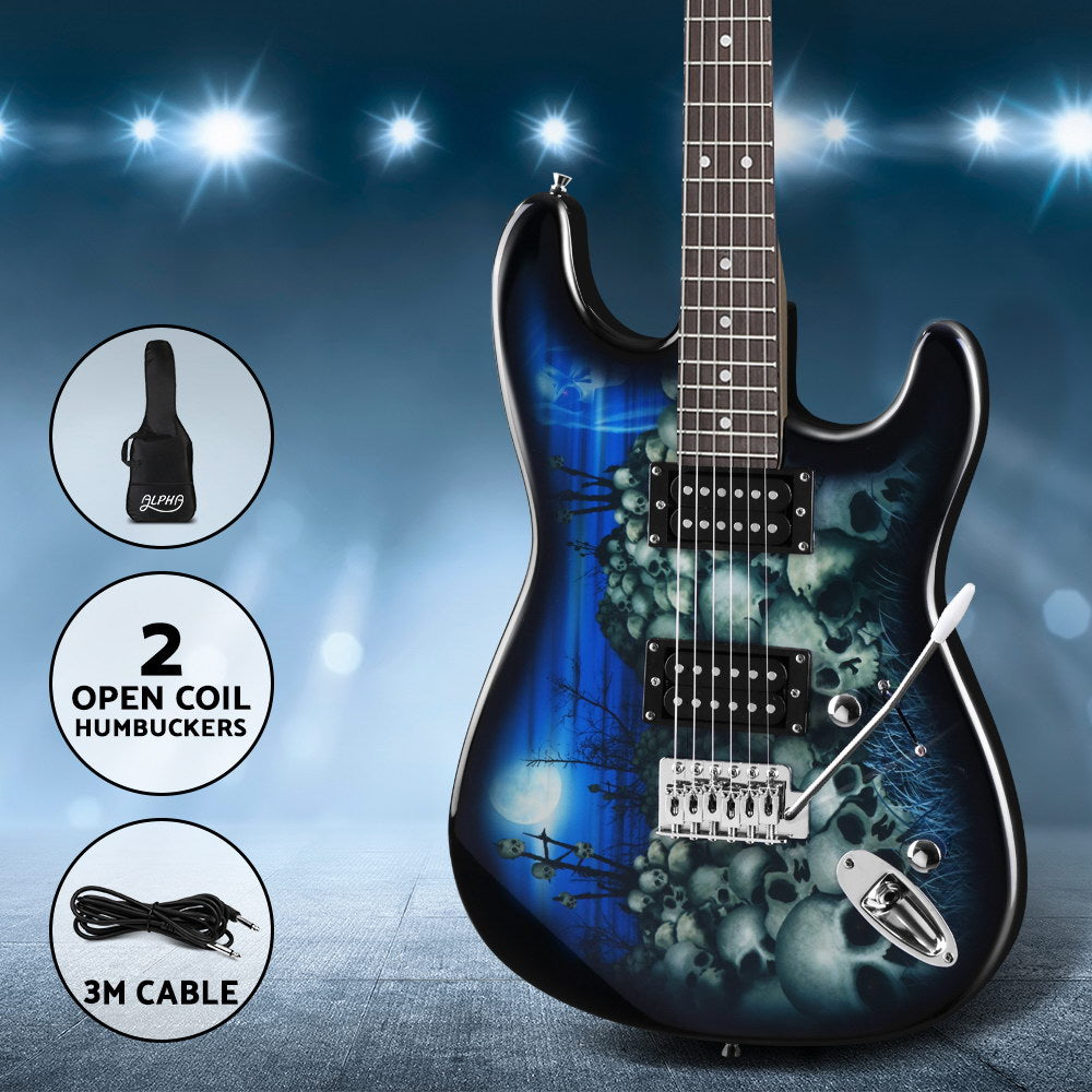 Alpha Electric Guitar Music String Instrument Rock Blue Carry Bag Steel String-Audio &amp; Video &gt; Musical Instrument &amp; Accessories-PEROZ Accessories