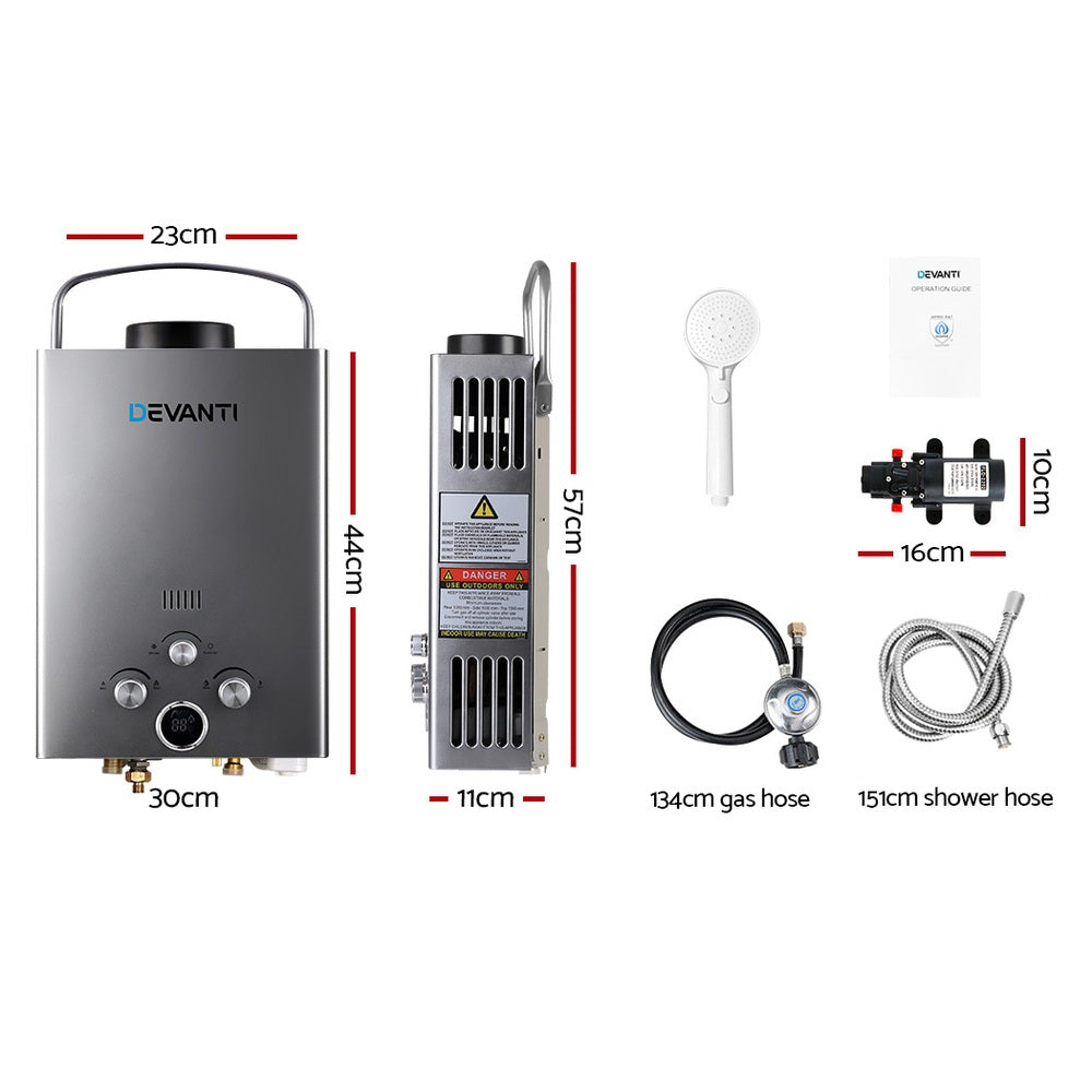Devanti Outdoor Gas Hot Water Heater Portable Camping Shower 12V Pump Grey-Outdoor &gt; Camping-PEROZ Accessories