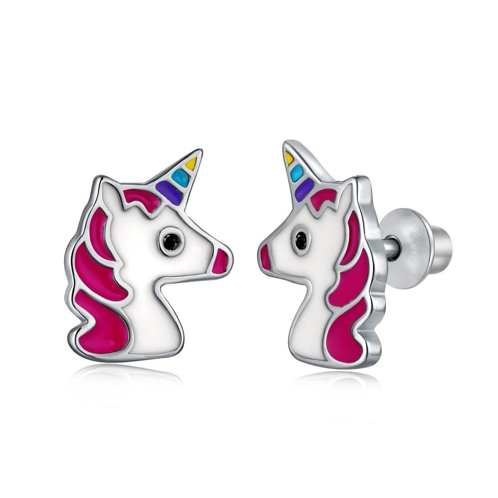 Anyco Earrings Unicorn Shape Hypoallergenic Nickel 925 Sterling Silver CZ Cubic Zirconia Tiny Enamel Stud Earrings for Kid-Earrings-PEROZ Accessories