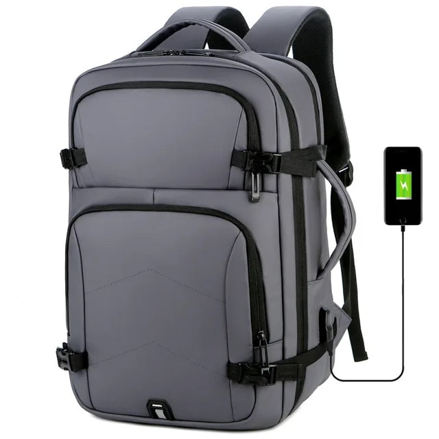 Anypack Backpack Grey Large 15.6 inch Laptop Luggage Rucksack Waterproof Bag Pack USB Charging Travel Camera Student Bag-Backpacks-PEROZ Accessories