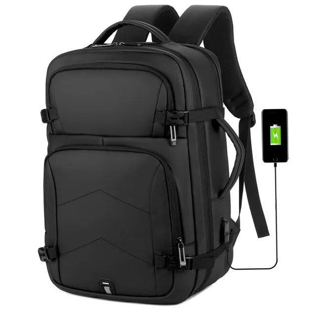 Anypack Backpack Black Large 15.6 inch Laptop Luggage Rucksack Waterproof Bag Pack USB Charging Travel Camera Student Bag-Backpacks-PEROZ Accessories