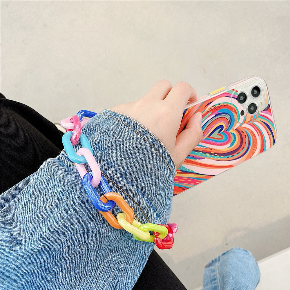Anymob iPhone Case Rainbow Art Graffiti Love Heart Bracelet Colorful Chain Soft Silicone Case-Mobile Phone Cases-PEROZ Accessories