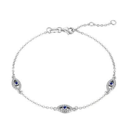 Anyco Bracelet Sterling Silver Chain Blue Three Eyed Beads Bracelet Adjustable Link Chain Bracelet For Girls-Bracelets-PEROZ Accessories