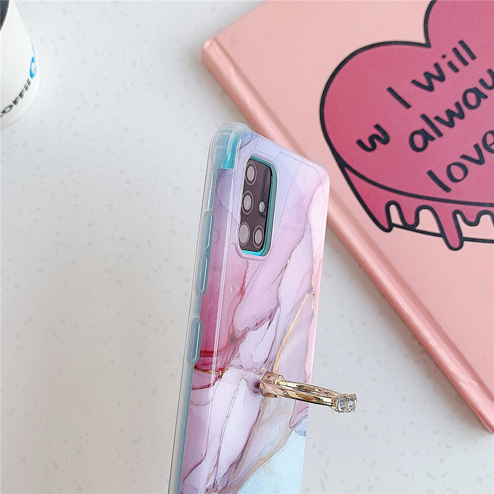 Anymob Samsung Gradient Violet And Blue Marble Ring Holder Case Silicone Shockproof Cover-Mobile Phone Cases-PEROZ Accessories