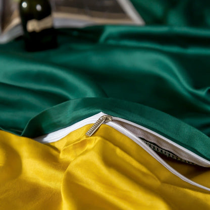 Anyhouz Duvet Comforter Set King Deep Green/ Yellow Egyptian Cotton Thick Blanket Bedspread 4 Pcs Bed Set-Comforter-PEROZ Accessories