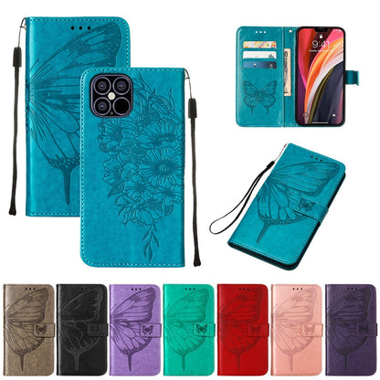 Anymob iPhone Case Black Embossed Butterfly Flip Magnetic Wallet Leather Phone Cover-Mobile Phone Cases-PEROZ Accessories