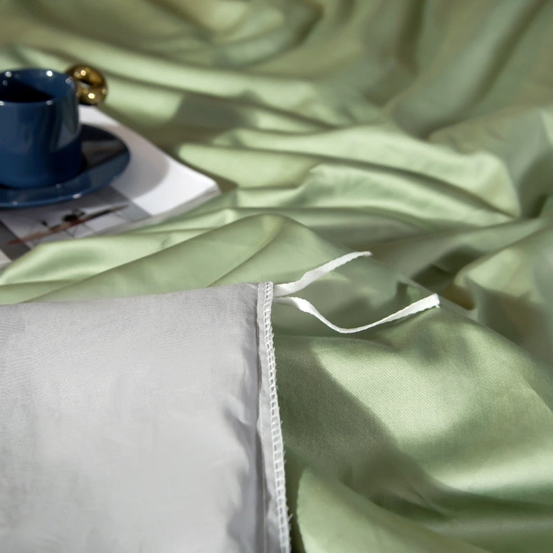 Anyhouz Duvet Comforter Set Twin Green/ Light Grey Egyptian Cotton Thick Blanket Bedspread 6 Pcs Bed Set-Comforter-PEROZ Accessories
