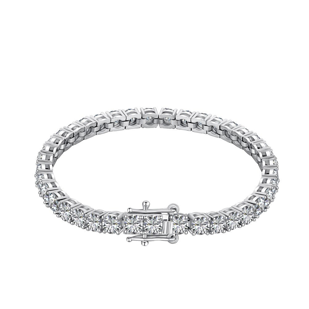 Anyco Bracelet S925 Sterling Silver Rhodium Plated Diamond Round Cut 4mm 5A Cubic Zirconia Tennis Bracelets-Bracelets-PEROZ Accessories