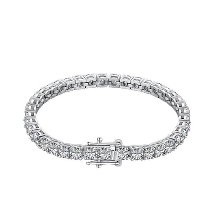 Anyco Bracelet S925 Sterling Silver Rhodium Plated Diamond Round Cut 4mm 5A Cubic Zirconia Tennis Bracelets-Bracelets-PEROZ Accessories