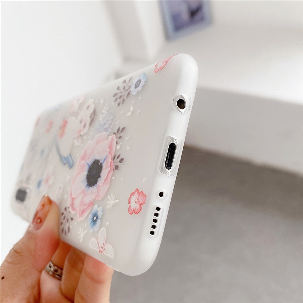 Anymob Samsung Case White Flower Vintage Relief Flower Phone Matte Soft Silicone Back Cover-Mobile Phone Cases-PEROZ Accessories