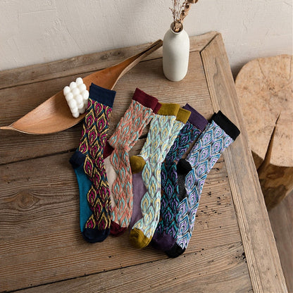 Anysox 5 Pairs Size 5-9 Multicolor Abstract Long Socks Retor Luxury Autumn Winter Peacock Feather Pattern Style With Soken Chaussette Femme-Socks-PEROZ Accessories