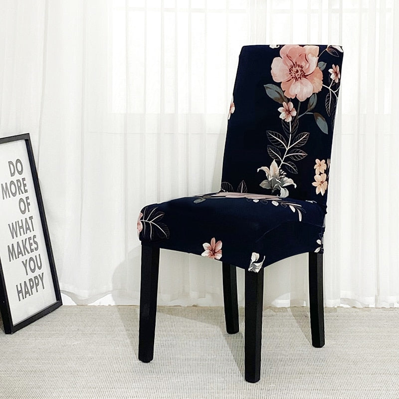 Anyhouz Chair Cover Dark Blue Flower Design with Anti-Dirt and Elastic Material for Dining Room Kitchen Wedding Hotel Banquet Restaurant-Chair Cover-PEROZ Accessories