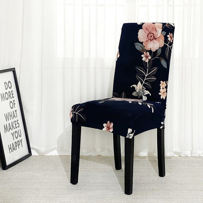 Anyhouz Chair Cover Dark Blue Flower Design with Anti-Dirt and Elastic Material for Dining Room Kitchen Wedding Hotel Banquet Restaurant-Chair Cover-PEROZ Accessories