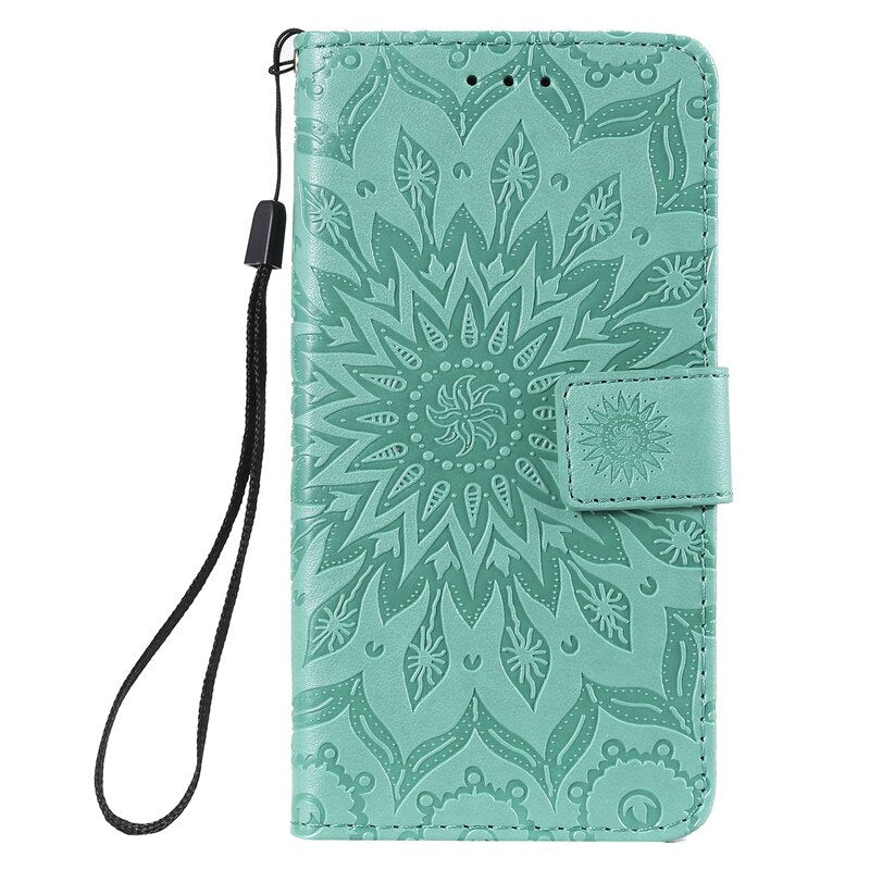 Anymob Huawei Phone Case Green Flower Design Flip Leather Wallet Phone Cover-PEROZ Accessories