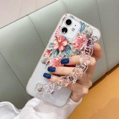 Anymob iPhone Case Transparent White Flower Wrist Chain Bracelet Silicone Flower Phone Cover-Mobile Phone Cases-PEROZ Accessories
