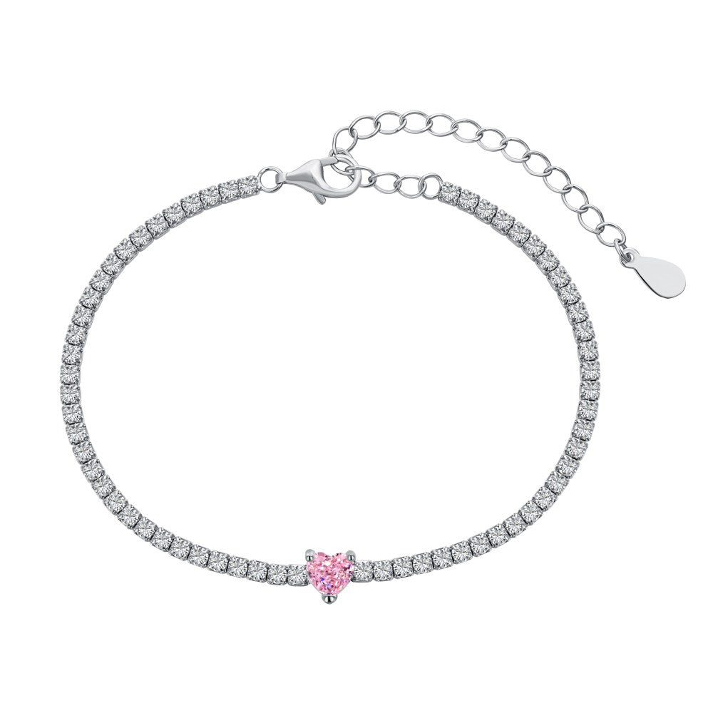 Anyco Bracelet S925 Silver Rhodium Plated 5A Grade Pink Pendant Cubic Zirconia Classic Bracelet Bangles for Women-Bracelets-PEROZ Accessories