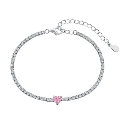 Anyco Bracelet S925 Silver Rhodium Plated 5A Grade Pink Pendant Cubic Zirconia Classic Bracelet Bangles for Women-Bracelets-PEROZ Accessories