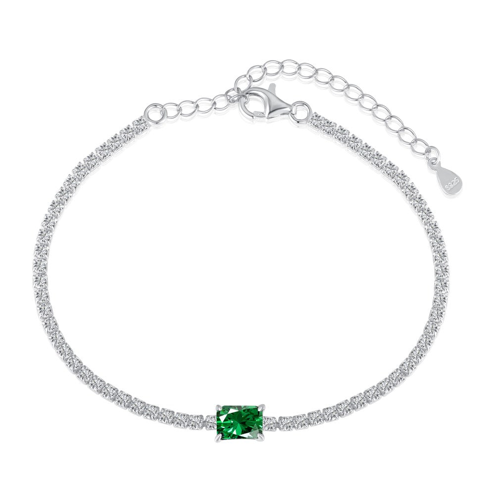 Anyco Bracelet Green Crystal Diamond Sterling Silver Cuban Chain Brass Cz Tennis Bracelets Colorful Square Women Bracelet-Bracelets-PEROZ Accessories