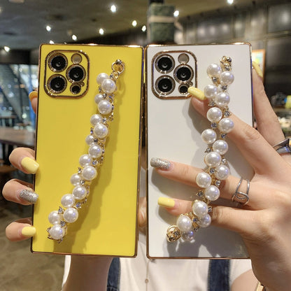 Anymob iPhone Case Red Pearl Diamond Bracelet Square Plating Soft Chain Back Cover-Mobile Phone Cases-PEROZ Accessories
