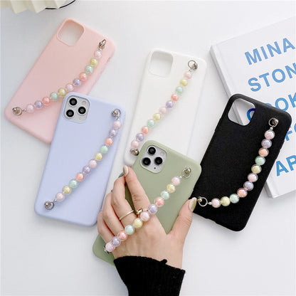 Anymob iPhone Black Beads Bracelet Chain Case Silicone Cover With Wrist Strap-Mobile Phone Cases-PEROZ Accessories