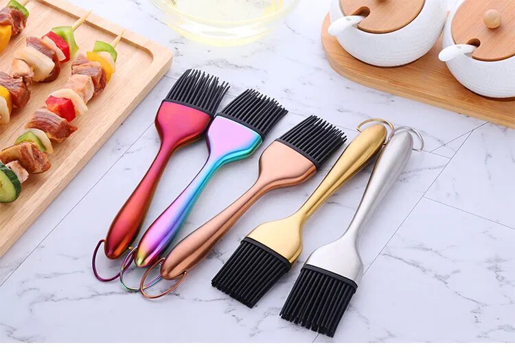 AnyGleam Brush Pink Rainbow Stainless Steel Handle Oil for BBQ and Bread Basting Kitchen Utensils-Kitchen &amp; Dining-PEROZ Accessories
