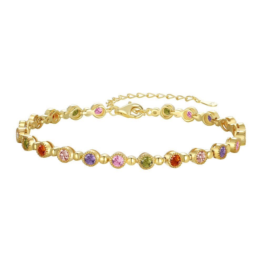Anyco Bracelet Gold Platted Cubic Zirconia Bracelet Bangle Jewelry Ournd Shape Colorful Summer Style Tennis Bracelet For Women-Bracelets-PEROZ Accessories
