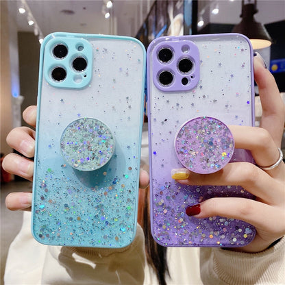 Anymob iPhone Case Sky Blue Camera Protection Bling Glitter Soft Clear Stand Holder Cover-Mobile Phone Cases-PEROZ Accessories
