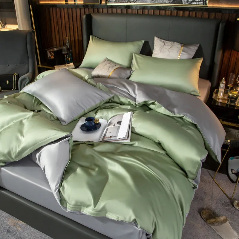 Anyhouz Duvet Comforter Set King Green/ Light Grey Egyptian Cotton Thick Blanket Bedspread 4 Pcs Bed Set-Comforter-PEROZ Accessories