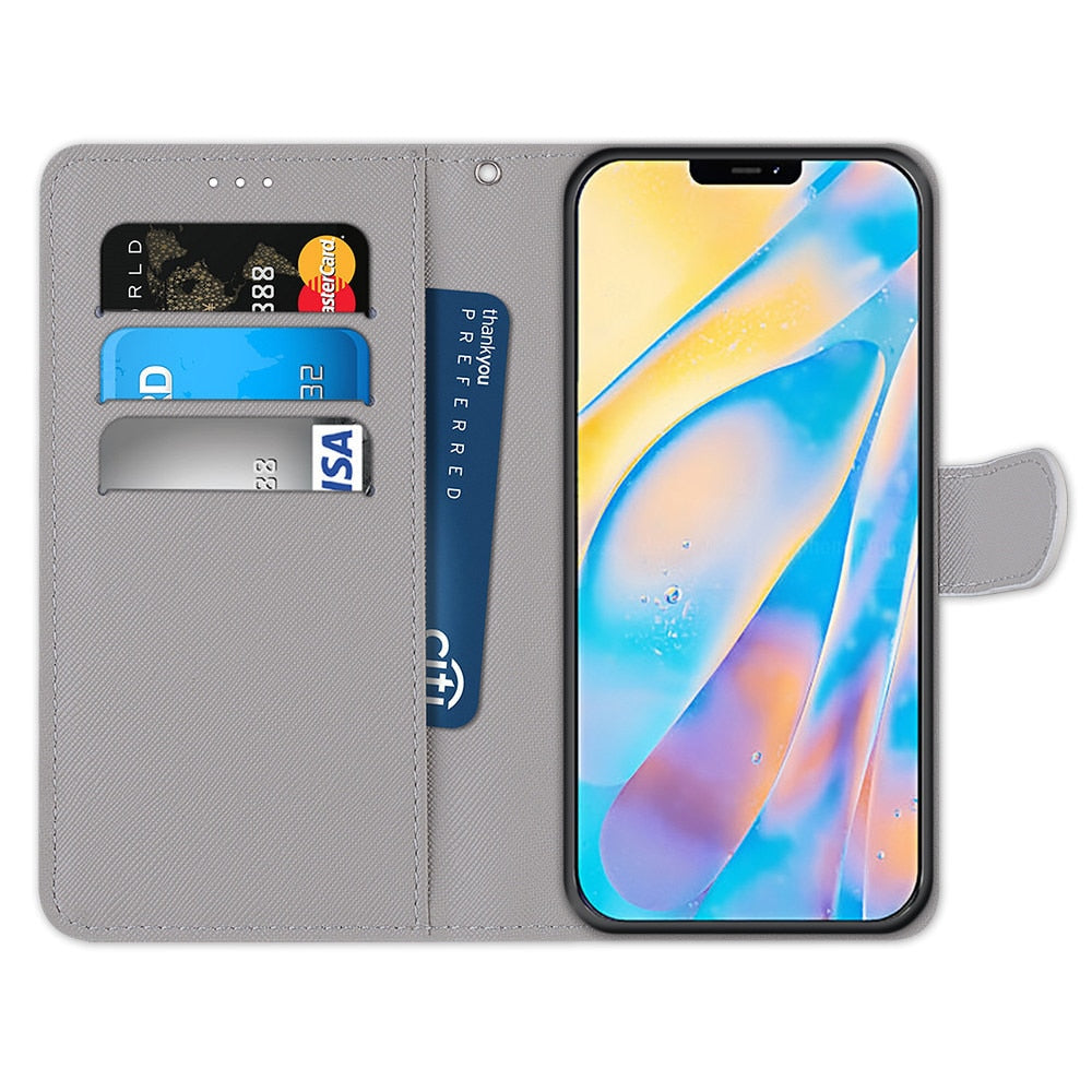 Anymob iPhone Case Blue Cartoon Painted Flip Wallet Leather Phone Cover-Mobile Phone Cases-PEROZ Accessories