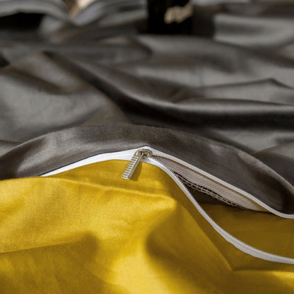 Anyhouz Duvet Comforter Set Queen Deep Grey/ Yellow Egyptian Cotton Thick Blanket Bedspread 4 Pcs Bed Set-Comforter-PEROZ Accessories
