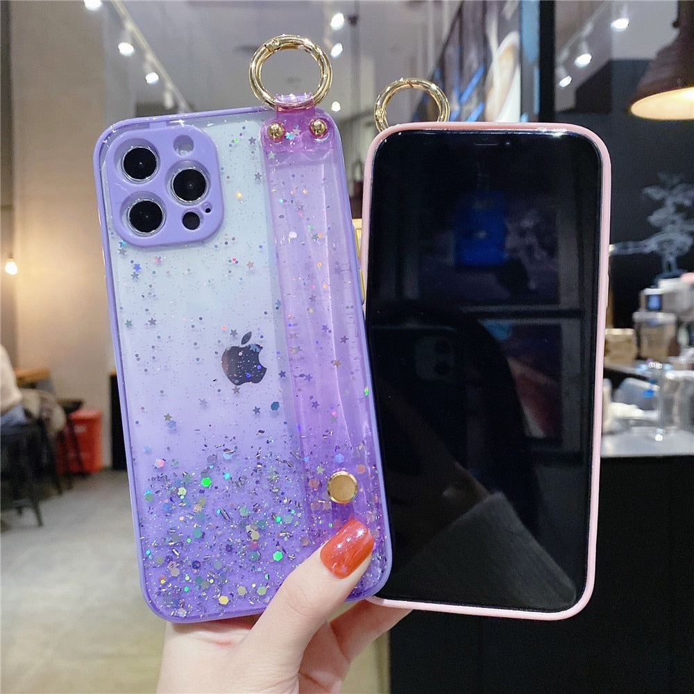 Anymob iPhone Case White Gradient Glitter Wristband Soft Epoxy Camera Protection Cover-Mobile Phone Cases-PEROZ Accessories