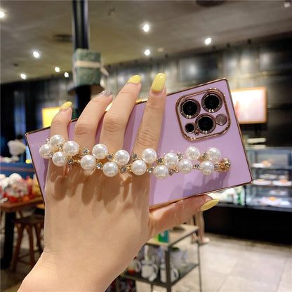 Anymob iPhone Case Red Pearl Diamond Bracelet Square Plating Soft Chain Back Cover-Mobile Phone Cases-PEROZ Accessories