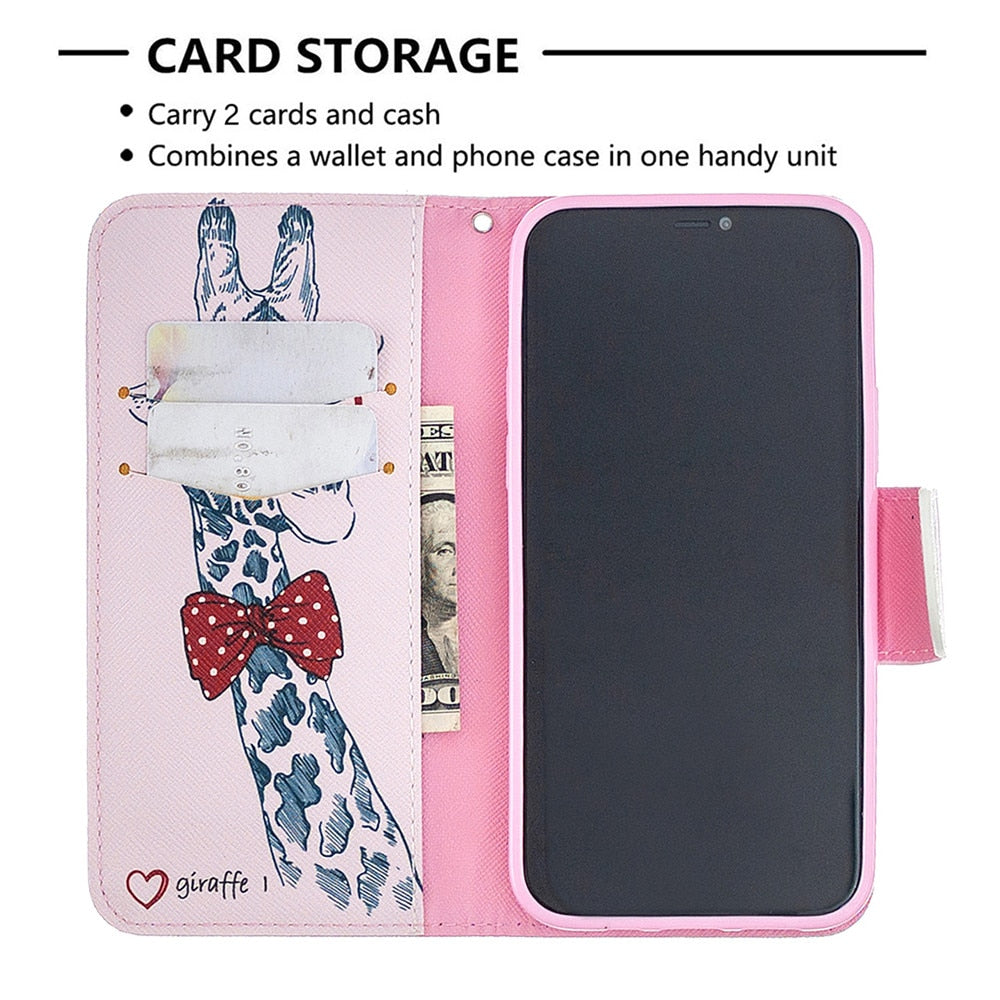 Anymob iPhone Case Blue with Cherry Blossom Flip Cover Fashion Painted Wallet Leather Bag Shell-Mobile Phone Cases-PEROZ Accessories
