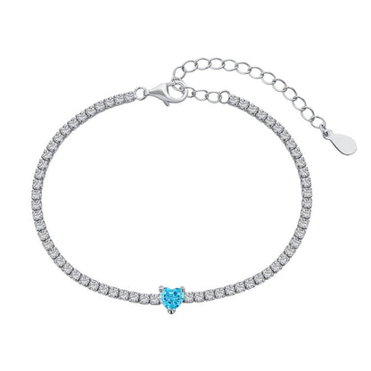 Anyco Bracelet S925 Silver Rhodium Plated 5A Grade Blue Pendant Cubic Zirconia Classic Bracelet Bangles for Women-Bracelets-PEROZ Accessories