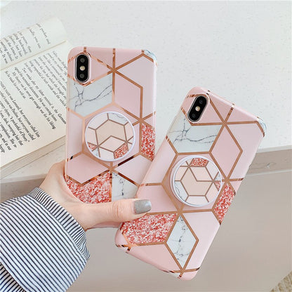 Anymob iPhone Gray Marble Case Holder Stand Splice Plating IMD Silicon Phone Cover-Mobile Phone Cases-PEROZ Accessories