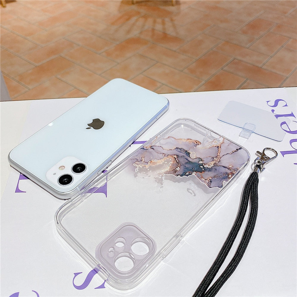 Anymob iPhone Case Marble Granite Purple Crossbody Lanyard Soft TPU Chain Cover-Mobile Phone Cases-PEROZ Accessories