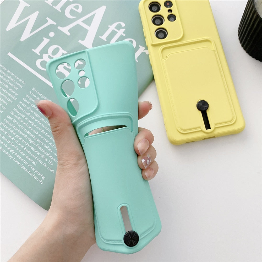 Anymob Samsung Yellow Phone Case Soft Silicone Card Slots Cover-Mobile Phone Cases-PEROZ Accessories