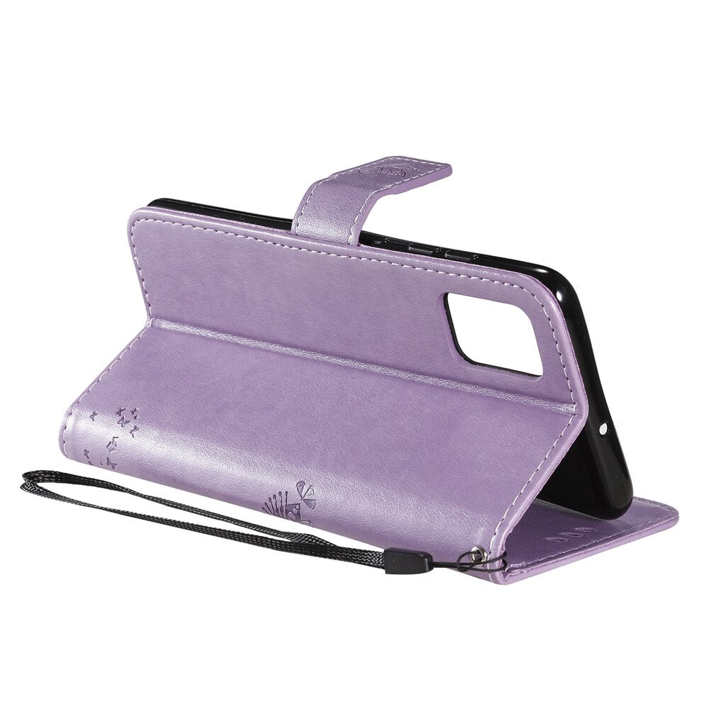 Anymob Samsung Dark Violet Tree Cat Leather Flip Case Wallet Phone Cover Protection-Mobile Phone Cases-PEROZ Accessories